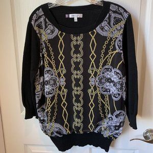 Jennifer Lopez Black Sweater W/Scarf Overlay, Size M, 3/4 Sleeve. EUC (V)